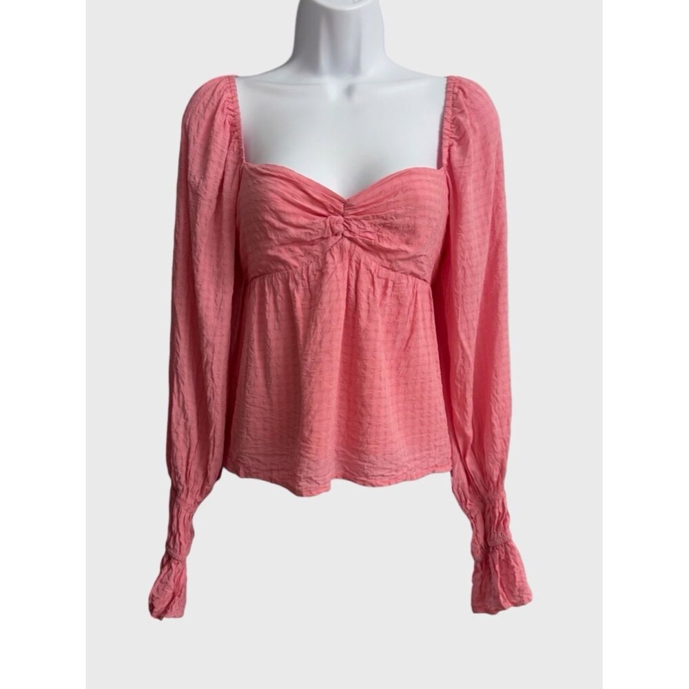 Anthropologie 4SI3NNA Pink Ruched Milkmaid Top S Open Back Tie Cottagecore Fairy
